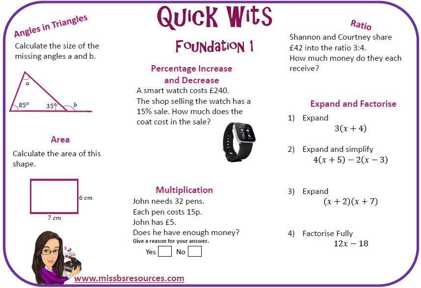 questions sheet for grade 15 Quick Resources Wit Maths Revision GCSE